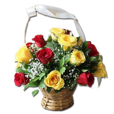 "Red and Yellow Roses flower basket - Click here to View more details about this Product